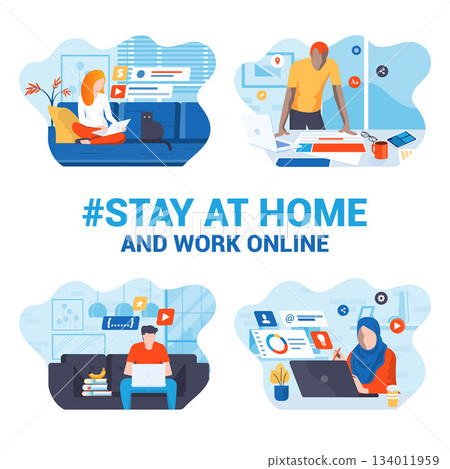 Flat Modern design Illustration of Stay At Home and Work Online 3 134011959