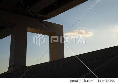 Expressway and embankment under the blue sky, highway construct, light and shadow of the highway Expressway and embankment under the blue sky, highway construct, light and shadow of the highway 134012190