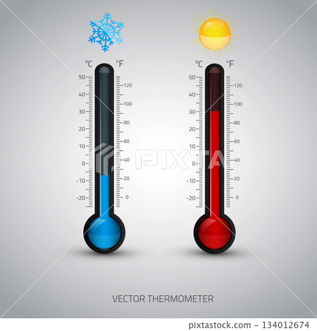 Thermometer icon. Vector. Celsius and Fahrenheit. Thermometer icon. Vector. Celsius and Fahrenheit. 134012674