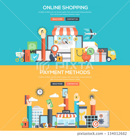 Flat design concept banner - Online Shopping and Payment Methods 134012682