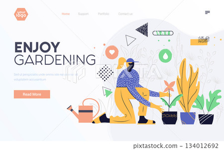 Flat Modern design Illustration of Enjoy Gardening Flat Modern design Illustration of Enjoy Gardening 134012692