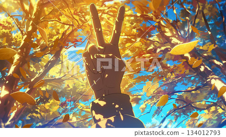 Autumn trees and peace sign, anime style 134012793