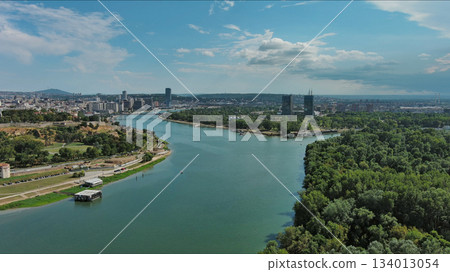 Belgrade Serbia isalnd and Sava and Danube rivers Belgrade Serbia isalnd and Sava and Danube rivers 134013054