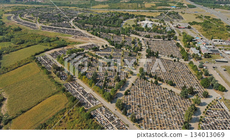 Densely packed cemetery graveyard 134013069