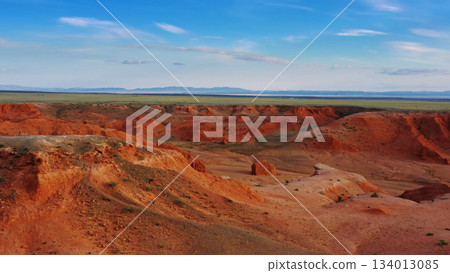 Bayanzag flaming cliffs at sunset in Mongolia 134013085