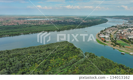 Belgrade Serbia isalnd and Sava and Danube rivers 134013162