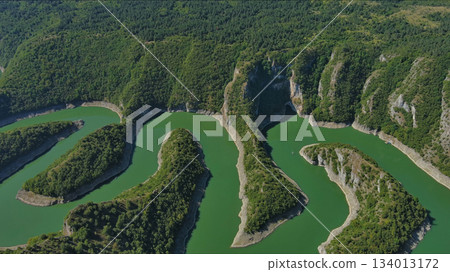 Curved meanders in canyon of Uvac river Serbia 134013172