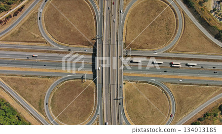 Road interchange or highway intersection. Junction transportation Road interchange or highway intersection. Junction transportation 134013185