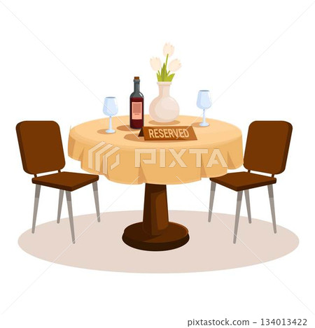Round restaurant table with reserved sign waiting for guests 134013422