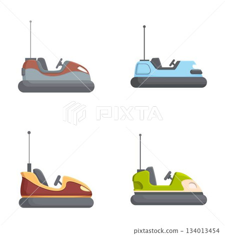 Set of cartoon bumper cars isolated on white 134013454