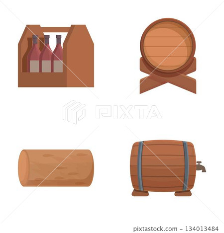 Assorted wooden barrels and bottle carrier set 134013484