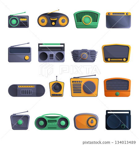 Radio icon set, cartoon style 134013489