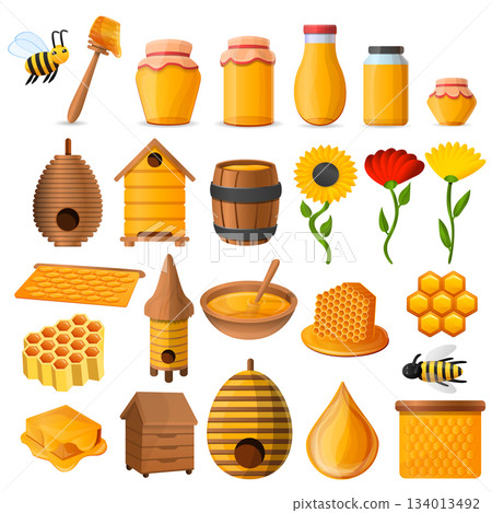 Honey icon set, cartoon style Honey icon set, cartoon style 134013492