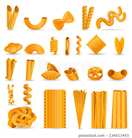 Pasta icon set, cartoon style Pasta icon set, cartoon style 134013493