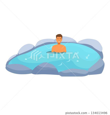 Young man relaxing in geothermal hot spring, enjoying spa treatment 134013496