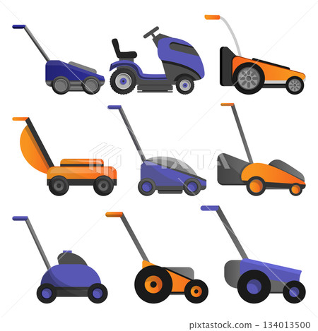 Lawnmower icon set, cartoon style 134013500