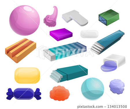 Gum icon set, cartoon style Gum icon set, cartoon style 134013508