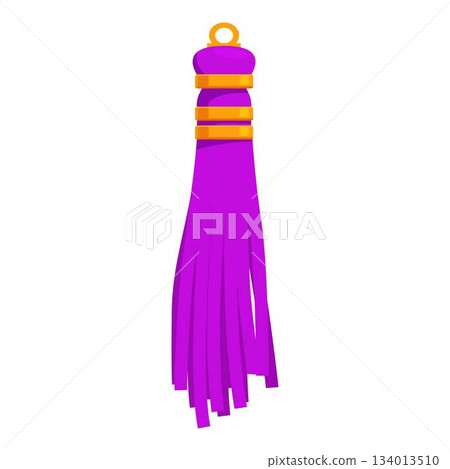 Purple tassel with golden elements hanging on white background 134013510