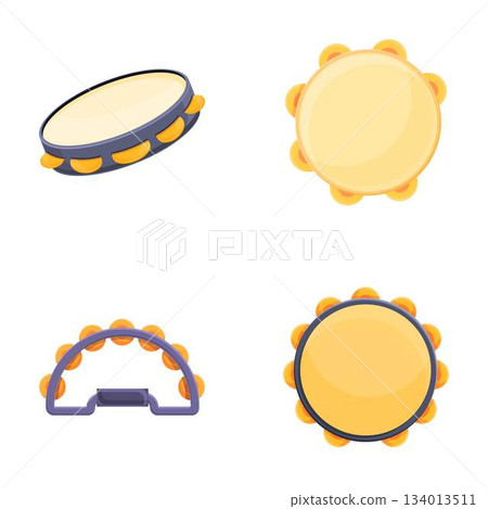 Tambourine icons set cartoon vector. Tambourine of different style and color 134013511