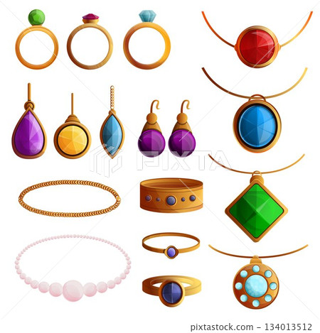 Jewellery icon set, cartoon style Jewellery icon set, cartoon style 134013512