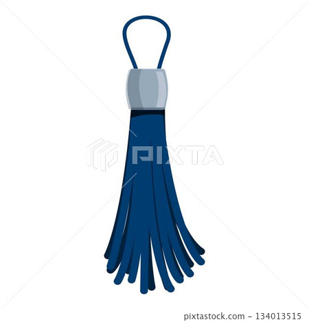 Blue tassel with silver clip hanging on white background 134013515