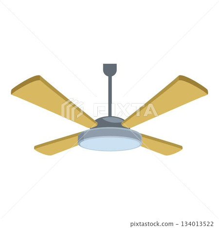 Modern ceiling fan rotating and providing cooling air circulation 134013522