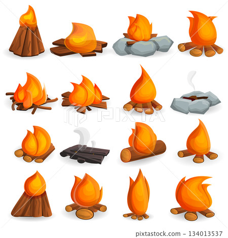Campfire icon set, cartoon style Campfire icon set, cartoon style 134013537