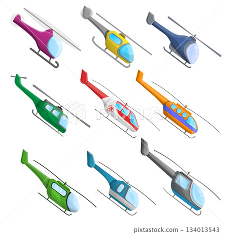 Helicopter icon set, cartoon style 134013543