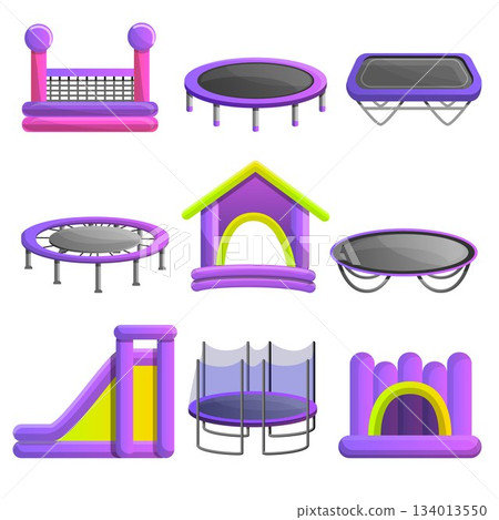 Trampoline icon set, cartoon style 134013550