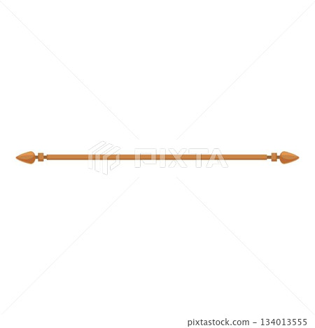 Brown metal curtain rod with decorative arrowhead finials extending horizontally Brown metal curtain rod with decorative arrowhead finials extending horizontally 134013555