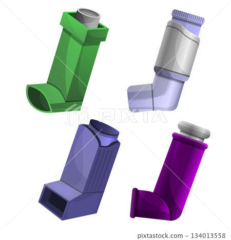 Inhaler icon set, cartoon style Inhaler icon set, cartoon style 134013558