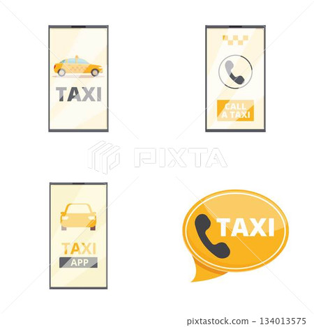 Taxi service banner and icon set Taxi service banner and icon set 134013575