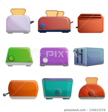Toaster icon set, cartoon style 134013578