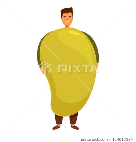 Smiling man holding a big ripe mango fruit, healthy eating and tropical flavors 134013584