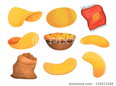 Chips potato icon set, cartoon style 134013589