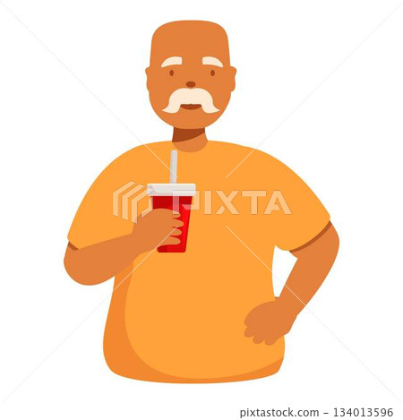 Senior man is holding a red disposable cup with a straw Senior man is holding a red disposable cup with a straw 134013596