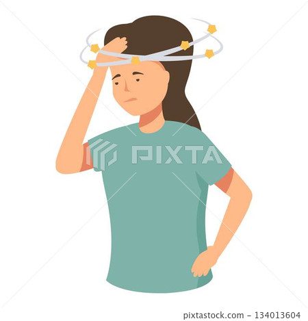 Cartoon woman with dizziness illustration Cartoon woman with dizziness illustration 134013604