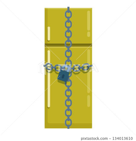 Refrigerator with padlock and steel chain wrapped around preventing access 134013610