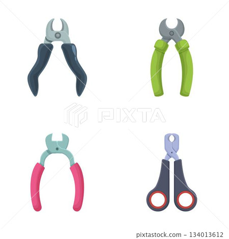 Set of cartoonstyle pliers and scissors icons Set of cartoonstyle pliers and scissors icons 134013612