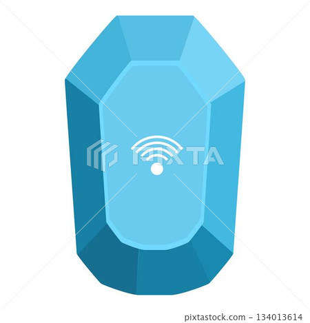 Light blue gemstone emitting wifi signal, futuristic technology concept 134013614