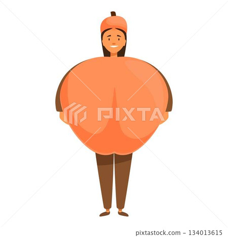 Smiling woman wearing giant peach costume for carnival parade 134013615