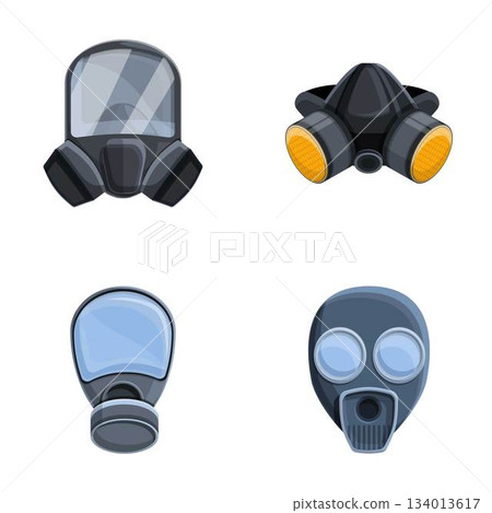 Respirator icons set cartoon vector. Various type of chemical mask 134013617