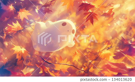 秋日森林中飛翔的幽靈,動漫風格 秋日森林中飛翔的幽靈,動漫風格 134013620