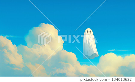 Ghosts flying in the blue sky, anime style 134013622