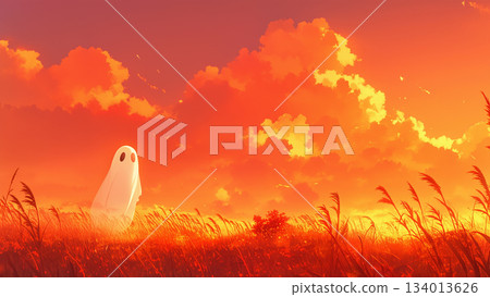 鮮紅的日落和幽靈,動漫風格 鮮紅的日落和幽靈,動漫風格 134013626