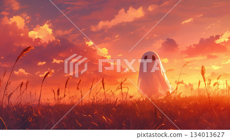 夕陽草原的幽靈,動漫風格 夕陽草原的幽靈,動漫風格 134013627