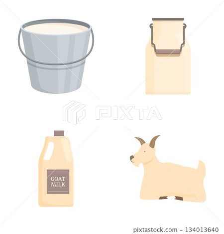 Dairy products and goat illustrations set Dairy products and goat illustrations set 134013640