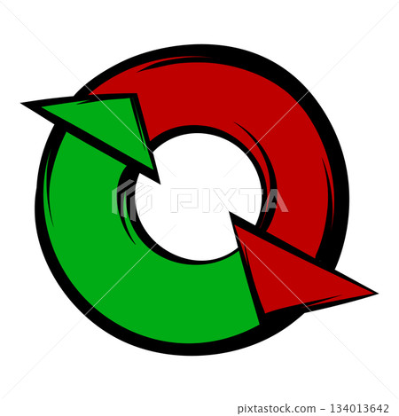 Red and green arrows rotating in circle forming a cycle Red and green arrows rotating in circle forming a cycle 134013642