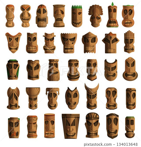 Tiki idols icon set, cartoon style 134013648
