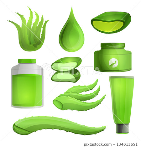 Aloe vera icon set, cartoon style Aloe vera icon set, cartoon style 134013651